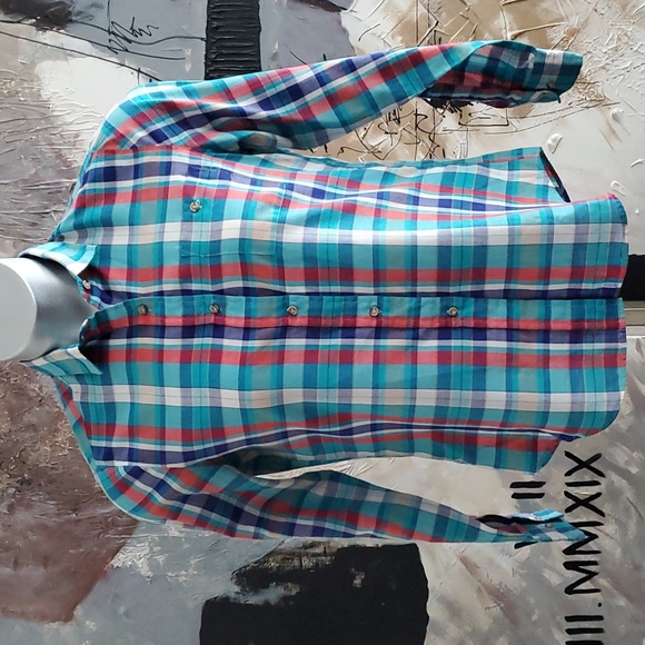 Vintage Aubergine Aqua Plaid Button Up Women 12 - Picture 1 of 9